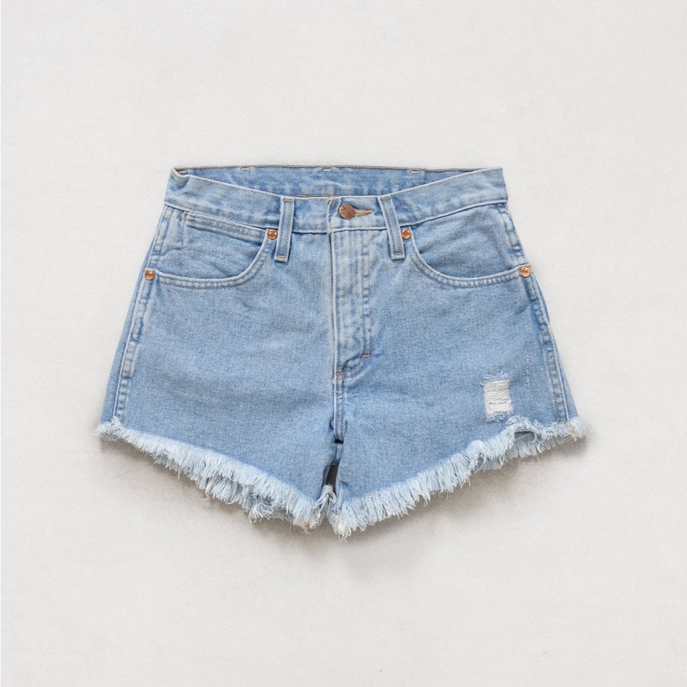 Vintage Wrangler High Rise Cutoff Denim Shorts Distressed Frayed Hem Size 25